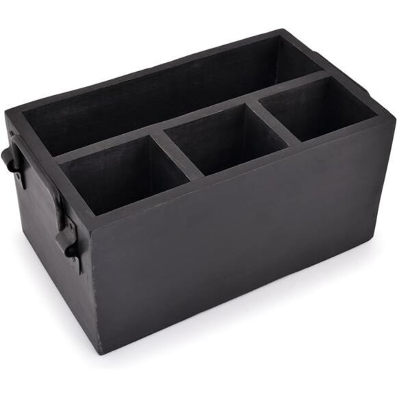 Mango Wood Flatware Caddy Utensil Holder with Napkin Holder Kitchen Organizer - Picture 3 of 6